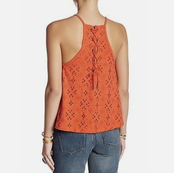 𝅺free PEOPLE orange dream eyelet cut away halter tank top xs - Picture 3 of 9